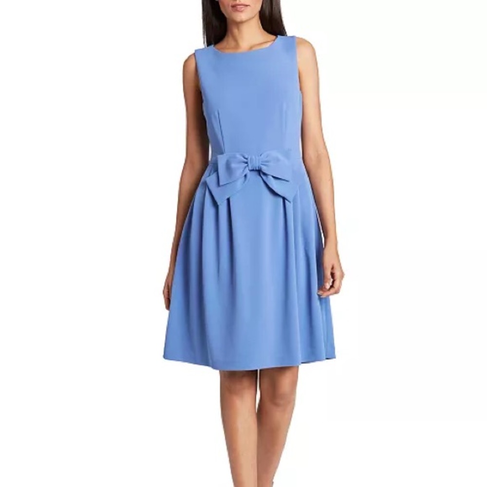 Gorgeous Robin Blue Tahari Fit & Flare Midi Dress with Bow Details